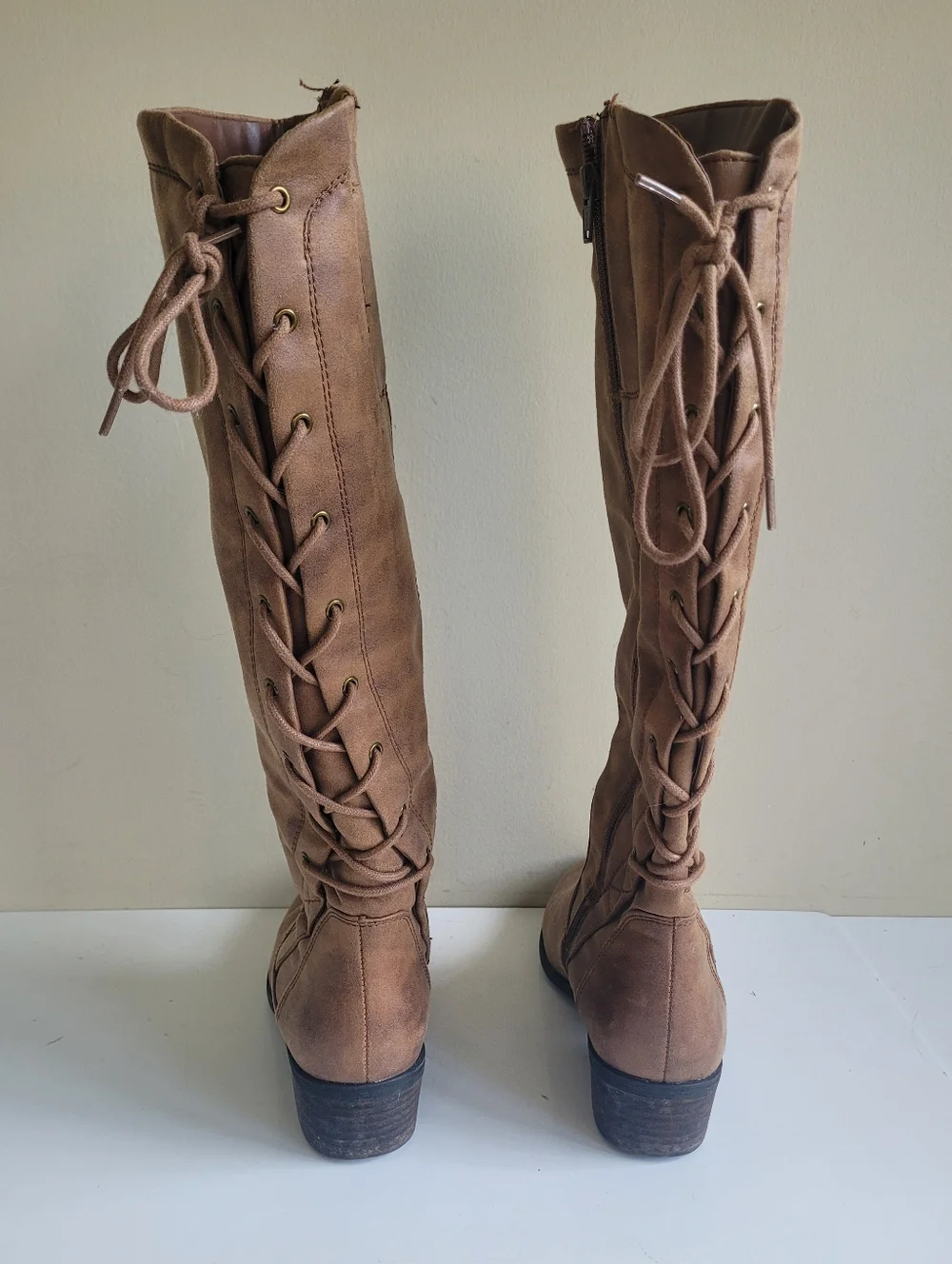 Baretraps Gardyna Knee-High Lace-Up Riding Boots Tan Womens 7.5